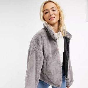 ASOS DESIGN cropped faux fur jacket in gray